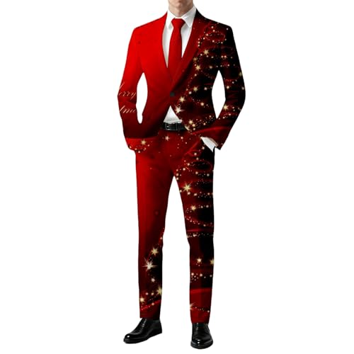Costume Mariage Homme Rouge Tenue de Soirée Chic Deux Pièces pour Fête Taille M