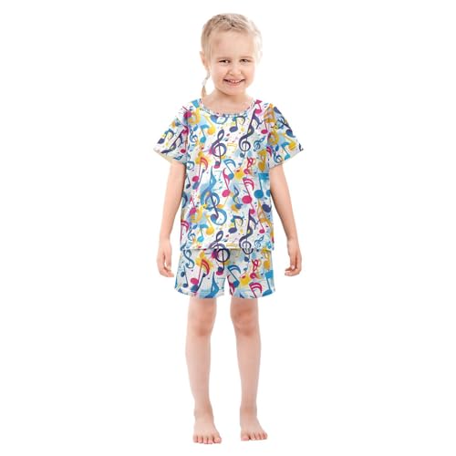 ALAZA Colorful Music Notes Dancing Pajamas Set Short Sleeve Cotton Sleepwear Summer Pjs 2 Piece 5-14Y3