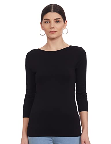 Image of Marks & Spencer Womens Solid Cotton Blend Boat Neck Slim Fit T-Shirt