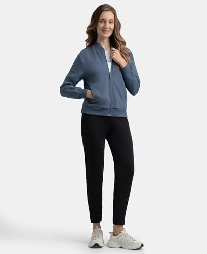 Image of Jockey A111 Women Super Combed Cotton French Terry Drop Shoulder Styled Jacket with Ribbed Cuff and Hem