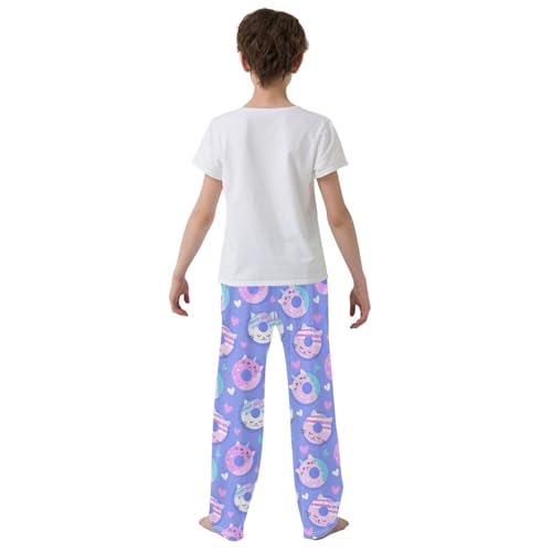 Funny Cat Donut Boys Long Pants Soft Trousers Elastic Waist Kids Lounge Bottoms with Pockets S-XL3
