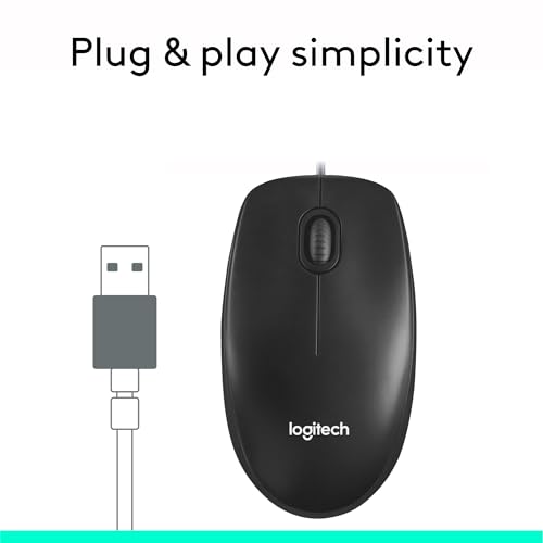 Logitech M100 Wired USB Mouse, 3-Buttons,1000 DPI Optical Tracking, Ambidextrous, Compatible with PC, Mac, Laptop - Black