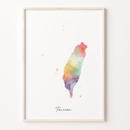 Taiwan Watercolor Map Print, Vibrant Taiwanese Art Poster, TW Colorful Country Wall Art, Vibrant map
