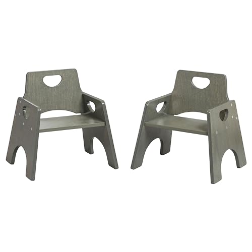 ECR4Kids Stackable Wooden Toddler Chair, 8in, Kids Furniture, Grey Wash, 2-Pack