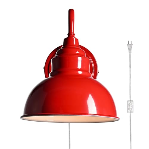 Image of Mini Gooseneck Wall Sconce, 2-Way Mount with Switch, Red | Flexible Gooseneck, Plug-in & Hardwired Dual Installation, On /Off Switch Included, Fits Bedroom, Corridor, Porch
