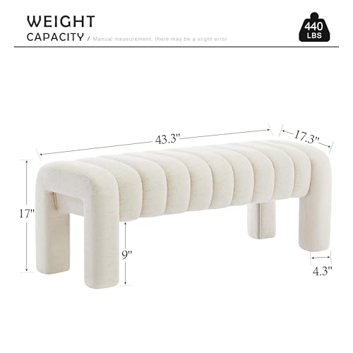 43.3" Bedroom Bench, Upholstered Entryway Bench, Modern End of Bed Ottoman with Solid Wood Legs and Adjustable Foot Pegs for Entryway, Dining Room and Living Room (Beige Linen) - Image 3