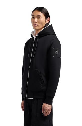 Moose Knuckles Mens Classic Bunny Hoodie Fleece Hood with Removable Faux-Fur Lining and Heavyweight Cotton Blend Shell Black/White Faux Fur Large