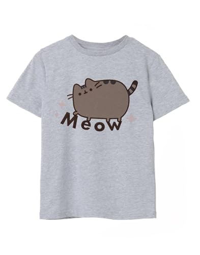 Pusheen Big Girls Grau meliertes Kurzarm-T-Shirt | MIAU-Katze Design | Entzückendes und Verspieltes Merch | Komfortabel & Stilvoll Fans