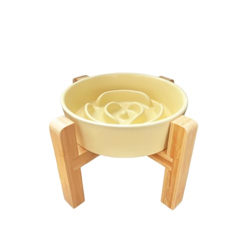 [Pawspick] フードボウル 陶器 早食い防止 食器 小型犬 猫 犬 ペット えさ皿 スローフィーダー 健康管理 スタンド付き (ライトイエロー, 【S】スタンド付き)のサムネイル