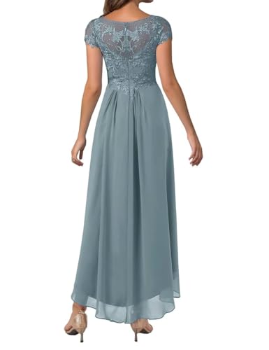 Women's Chiffon Mother of The Bride Dress Lace Appliques Short Sleeves A-Line Midi Length Formal Prom Party Dresses3