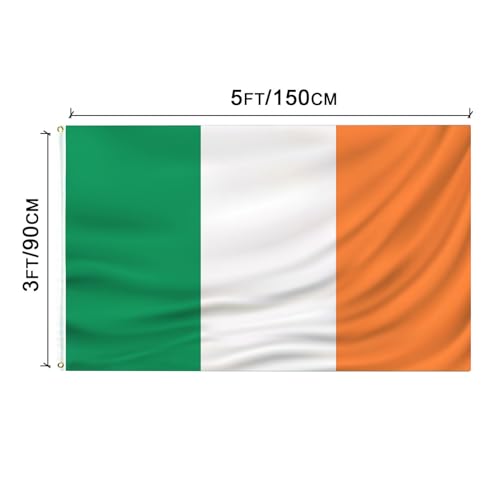 Irish Flag 3X5-Ireland Flag Polyester outdoor indoor Canvas Header and Double Stitched with two Brass Grommets
