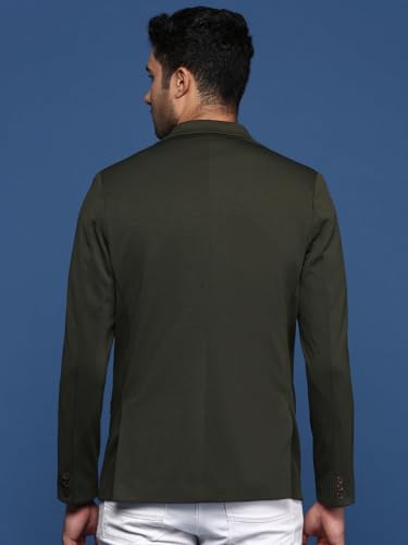 Image of SHOWOFFFF Men Solid Single Breasted Formal Blazer | Notched Lapel Full Sleeves Cotton Blazer for Mens | Slim Fit Regular Length Blazer for Men's