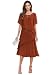 Women's Short Sleeve Mother of The Bride Dress Scoop Neck Tea Length Formal Evening Gown with Cascading Ruffles Burnt-Orange