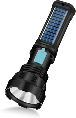 Image of Solar /Rechargeable Multi Function1500 Lumens LED Flashlight, with Emergency Strobe Light and 2000 Mah Battery, Emergency Power Supply and USB Charging Cable, Fast Charging (1PC)