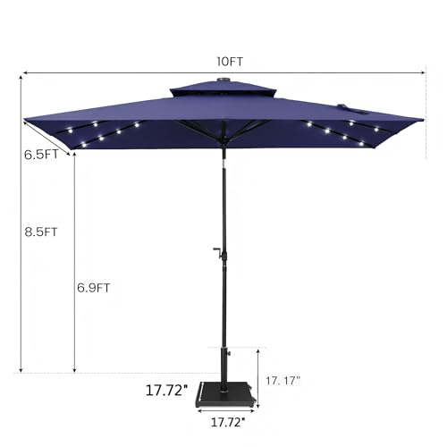Image of 10FT Solar LED Patio Umbrella with Base included, 42 LED Lights & 43 lbs Concrete Umbrella Stand with Wheels, Fade-resistant, Double Top Ventilation & Manual Tilt for Garden, Deck & Pool