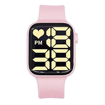 Square Big White LED Digital Watch for Boys Kids Watch for Girls Waterproof Smart Watch Wrist Band Unisex (Pink, 1)