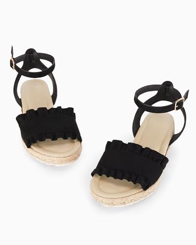 Image of Coutgo Girls Espadrille Platform Sandals Ruffle Open Toe Ankle Buckle Strap Wedge Casual Summer Shoes for Kids Toddlers