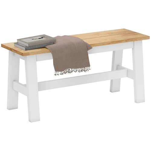 HOMCOM Sitzbank für Esszimmertisch Küchenbank aus Kautschukholz Holzbank mit Landlaus-Stil Essbank für Esszimmer, Eingang, Schlafzimmer, bis 240 kg, 95 x 30 x 45 cm, Eiche