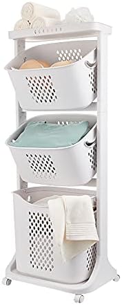 3 Tier Laundry Basket Organizer,Bathroom Multi-layer Clothes Storage Basket with Wheel Rolling for Kitchen Bedroom Baedroom Bathroom,Multipurpose Sorter Basket