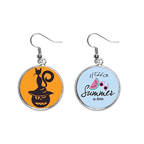 Pendientes de sandía y calabaza con gato para un estilo divertido