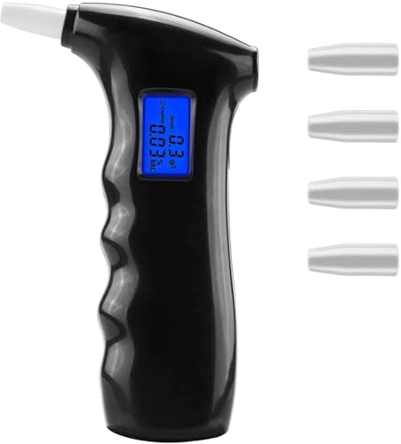 Alviller Probador de Alcohol portátil con alcoholímetro, probador de Aliento de Alcohol portátil 4 boquillas Pantalla LCD Sensor semiconductor Embalaje...