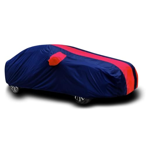 Image of RSP AARVIK Waterproof Car Body Cover Compatible with Mirror for Maruti Suzuki 800 with Long Lasting Durable Material Triple Stitched Elastic (2006-2025) Year Models (Red Stripe)
