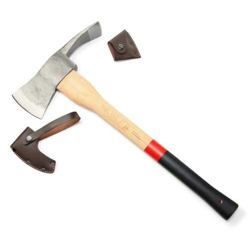 Adler Pulaski Compact Axe German Made Dual-Head Axe & Hoe Tool for Camping Trail Work Excavation & Forestry 3.5 lb Head 24 Anti-Slip Hickory Handle with 2 Leather Sheaths (A7)