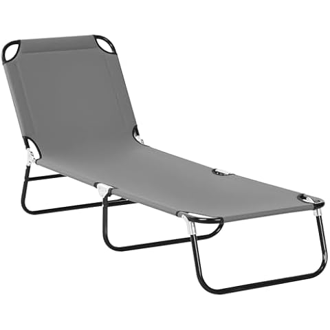 Outsunny Foldable Sun Lounger with 5-Position Adjustable Backrest Cover