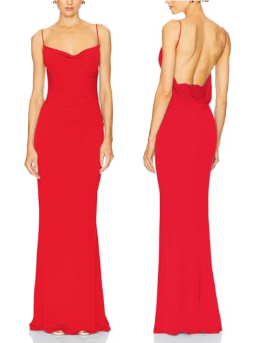 Capuffy Women Drape Neck Formal Maxi Dresses Lace Backless Cocktail Party Dress Spaghetti Straps Mermaid Evening Gown 221