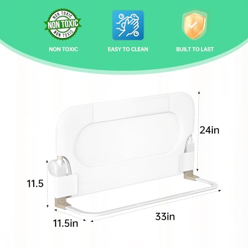 UPGOGO Folding Toddler Bed Rails for Crib,Toddler Bed Guard Rail with Reinforced Anchor Safety System,Bed Rail for Kids Fit,Bunk,Full Size,Queen,King,Twin(White,33"x23.6")