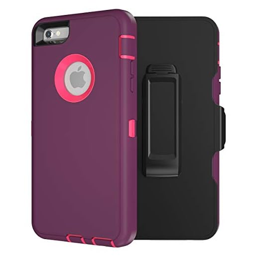 MXX Case for iPhone 6/6S - Heavy Duty Protection - Hybrid Bumper Cover with Screen Protector & 360 Rotating Belt Clip - Plum Hot Pink
