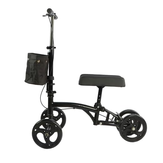Ecosmo Panlova Mobility Knee Walker Scooter - Steerable Scooter For Broken Leg, Foot, Ankle Injuries - Knee Cycle Leg Walker For Adults - Orthopaedic Seat Pad For Adult And Elderly - Black