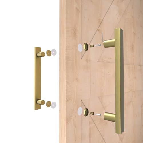 Image of 12 inch Titanium Gold Square Barn Door Pull Handle Double Sided | Heavy Duty 304 Stainless Steel, 7-7 /8 inch Hole Spacing, Fits 3 /4 inch-2 inch Thick Barn, Front Entry, Sliding & Exterior Doors