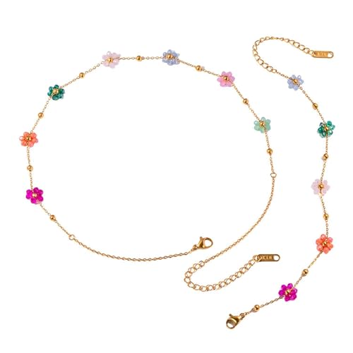 YSJCHEBS 1 Collana di Fiori, 1 Braccialetto di Fiori, Collana da Donna, Set di Gioielli Regolabile, Accessori di Bigiotteria, Adatto per Feste con Appuntamenti Serali