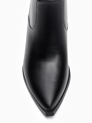 Image of Coutgo Womens Wide Calf Cowboy Boots Suede Knee High Chunky Heel Pointed Toe Western Cowgirl Boots