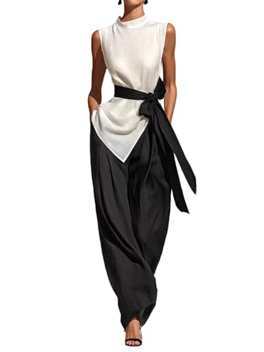 Ensemble en lin femme avec top sans manches et pantalon large fluide pour l'été
