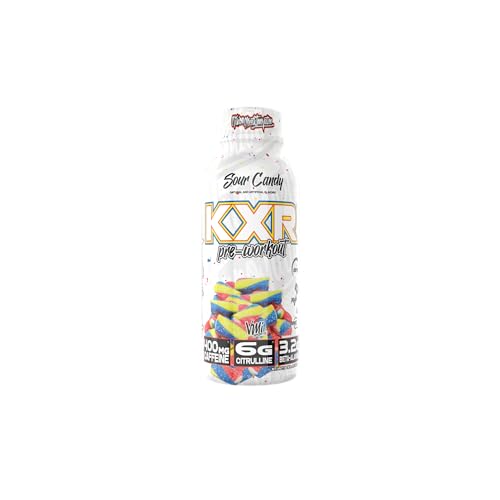 Image of KXR High Stimulant Pre-Workout Energy Ready To Drink by VMI Sports | 400mg Caffeine, 6g Citrulline, 3.2g Beta-Alanine | Delicious - Convenient - Powerful | 12.5 oz bottles (12 bottles, Sour Candy)