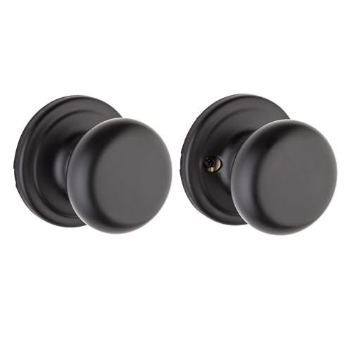 Image of Kwikset Hancock Interior Passage Door Knob, Handle For Closet and Hallway Doors, Non-Locking Doorknob in Matte Black, with Microban Protection