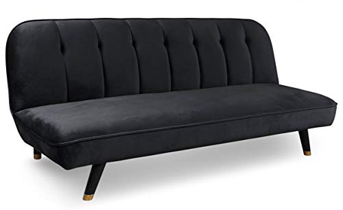 Menzzo Canapé Convertible clic-clac 3 Places Olympia Velours Noir – Banquette lit Moderne – Ouverture Rapide – Confort Quotidien – Salon Design