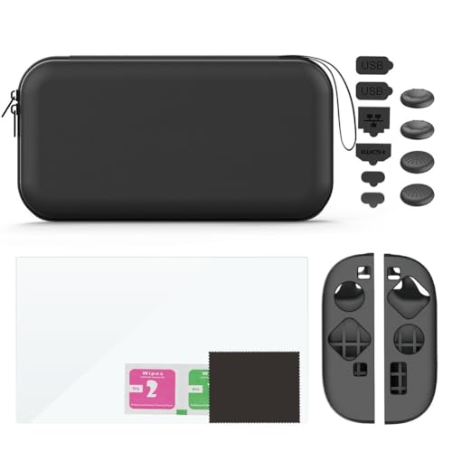 FACAIIO Juego de almacenamiento 9 en 1 para Nintendo Switch 2, EVA+silicona+bolsa de transporte de vidrio con protector de pantalla, cubierta antipolvo y agarres para el pulgar, para diseño compacto