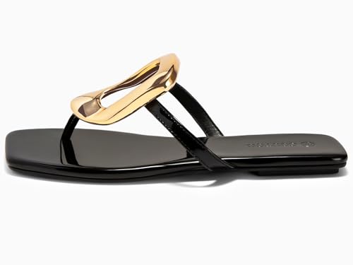 Coutgo Womens Flat Sandals Comfortable Flip Flops Slide Sandals Summer Beach Shoes with Metal Decoration4