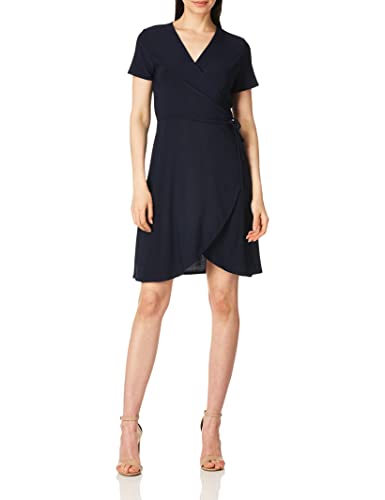 Star Vixen Women's Petite Short Sleeve Ballerina Wrap Dress, Navy, PS