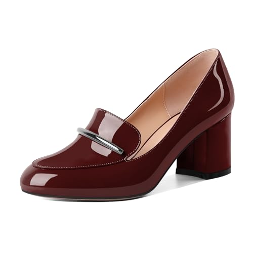 Image of Eldof Women's Pumps Block Heel Round Toe Slip On Chunky Loafer Heel Dress Shoes Pumps for Women 2.5 Inches