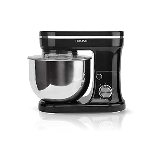 PRIXTON KR200 - Batidora Amasadora Reposteria Potencia 1200 W 6 Velocidades Bol Acero Inoxidable 5 litros 3 accesorios Tapa Transparente - Negro