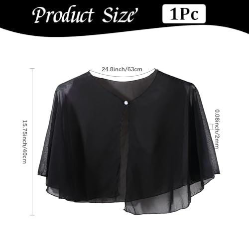 Black Chiffon Capelets Shawl Capes Shrug Sheer Shawls and Wraps Polyester Elegant Soft Silky Cape Bole Mesh Scarf Flapper Cover Up for Women Evening Dresses Bridal Wedding Party Accessories2