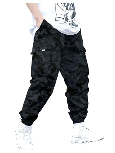 WDIRARA Boy's Camo Cargo Pants Elastic Waist Workout Jogger Pants with Flap Pockets