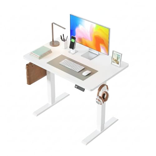 FEZIBO Electric Standing Desk 100 X 60 cm Heigh Adjustable Standing desk with digital display panel, Ergonomic Home Office Desk for sit stand Table with Splice Board & White Wood Grain Surface