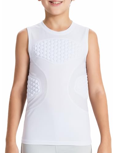 DEVOROPA Youth Boys Baseball Chest Protector Compression Shirts Rib Heart Sternum Football Undershirts Softball Rugby Padded White/White L