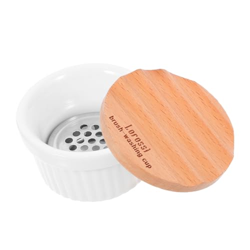Homoyoyo Taza de Limpieza para Pinceles de Manicura Cuenco Cerámico Compacto con Tapa Colador de Herramienta Portátil para Limpieza de Accesorios de Uñas