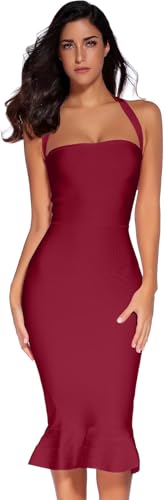 Image of meilun Womens Halter Fishtail Bandage Party Dress Elegant Wedding Guest Dress